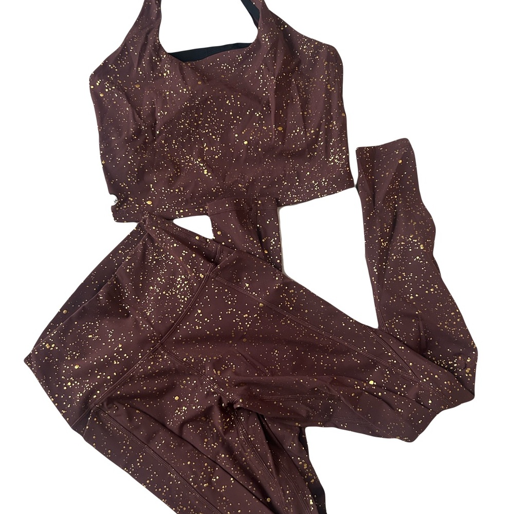 Brown and Gold Speckled Activewear Set